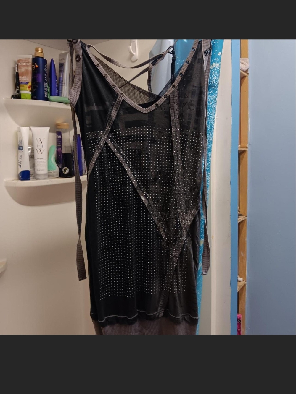 Salvage Black Studded Lace UP Graphic Women’s Mini Dress. M